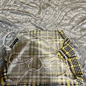 Shein yellow plaid open back top